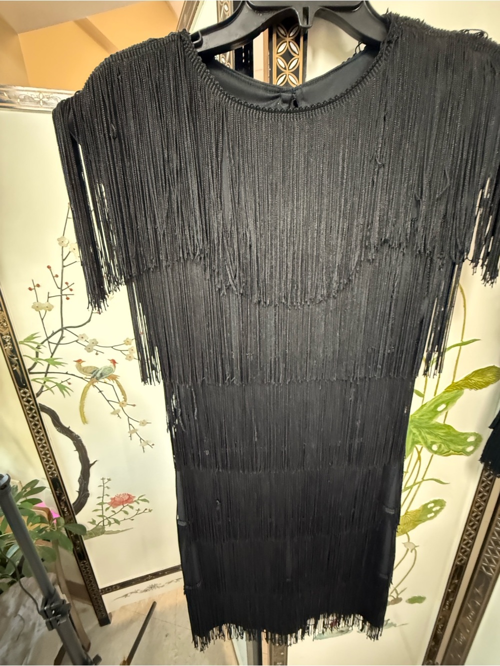 Black Fringe Short Sleeve Dress